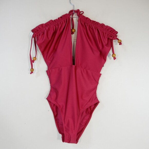 ANDREA IYAMAH Roba Ruched One Piece Swimsuit Size XS Ruby Pink NEW $225 - Picture 6 of 8